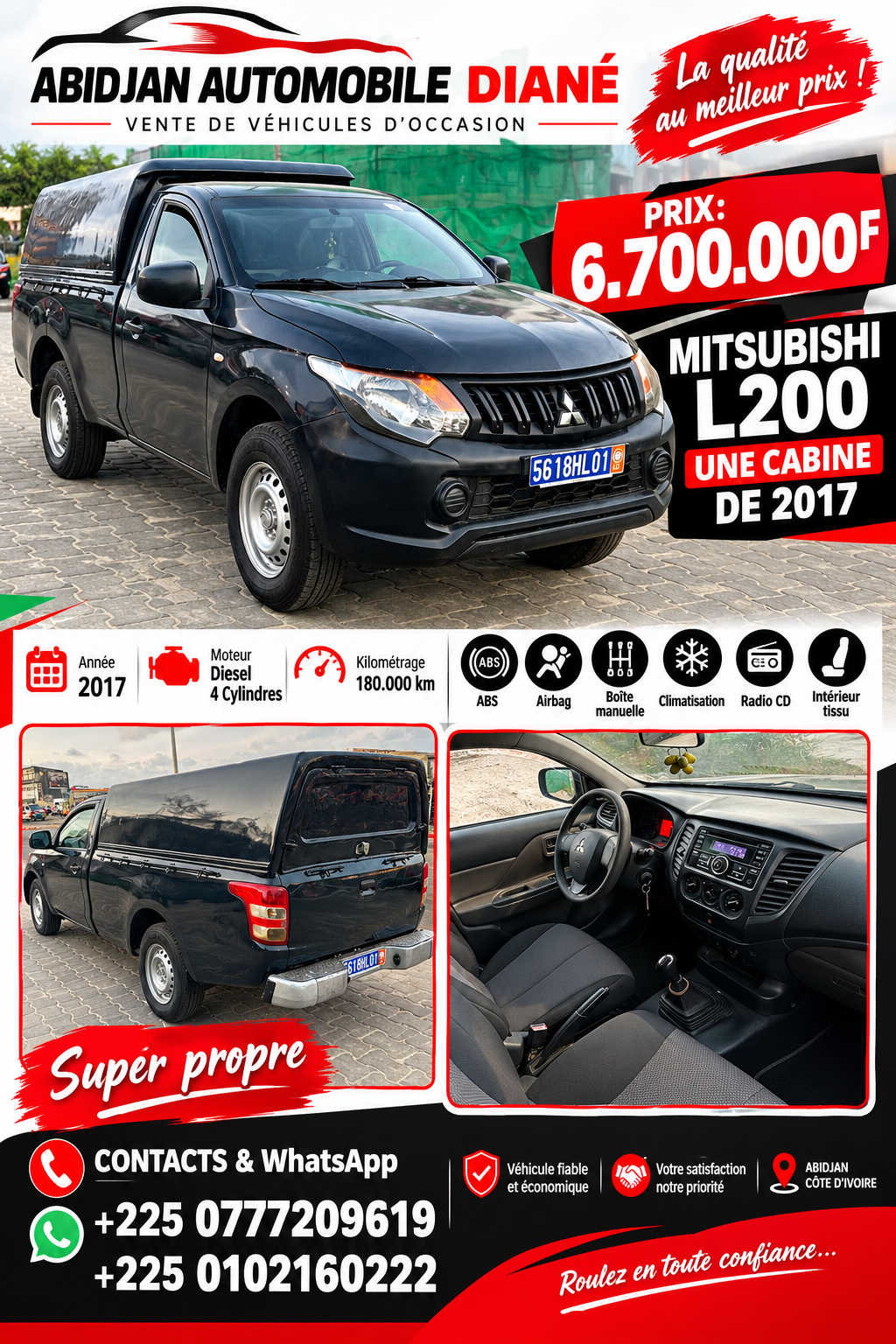 6.700.000F MITSUBISHI L200 UNE CABINE DE 2017