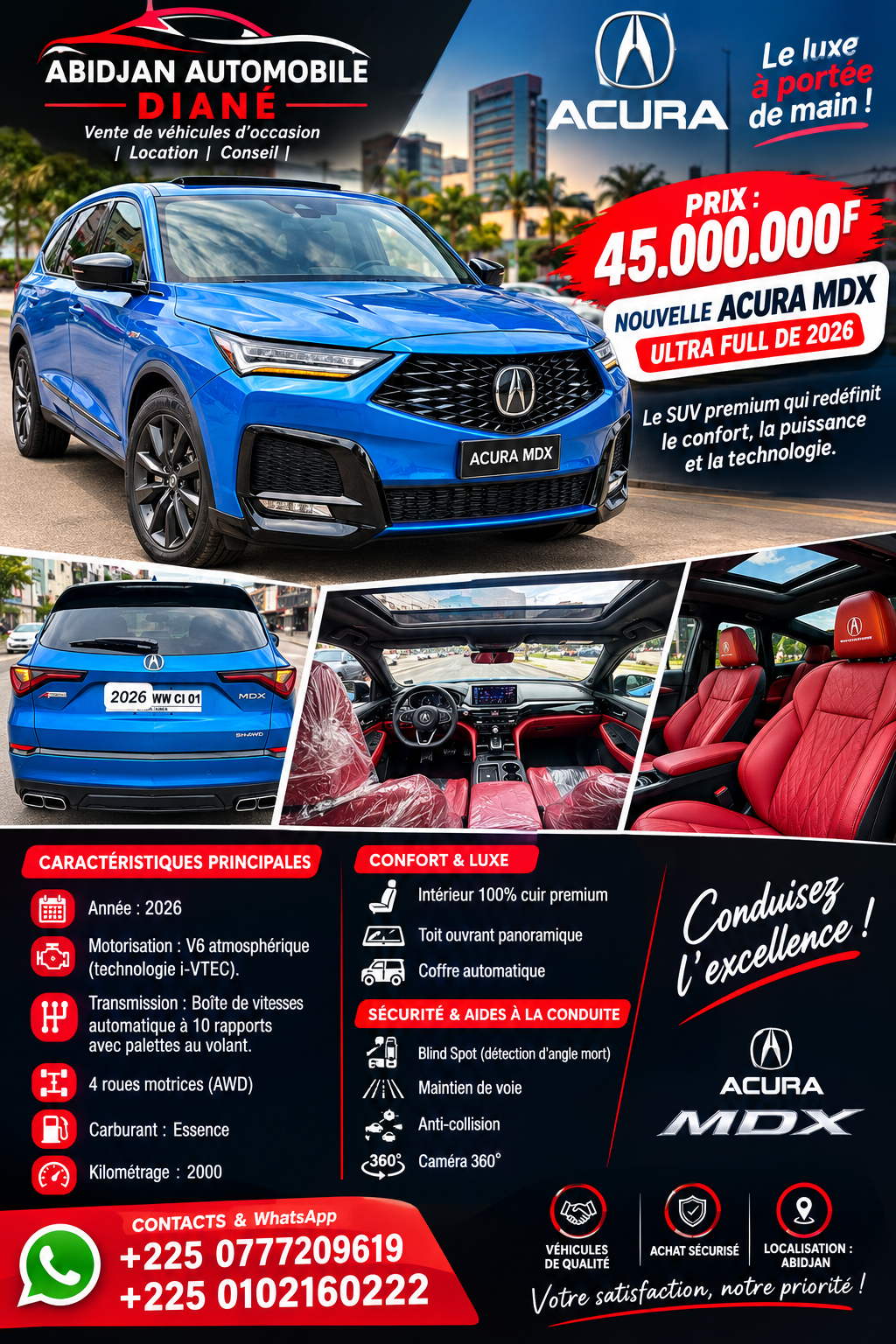 45.000.000F NOUVELLE ACURA MDX ULTRA FULL DE 2026